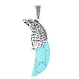 Antique Silver Eagle Head Claw‑Shaped Natural Gemstone Pendant Necklace, Vintage Carved Eagle Cap Crescent Crystal Charm Necklace, Tribal Spiritual Protection Healing Stone Jewelry for Men Women