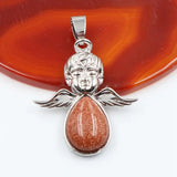 Angel Shape Teardrop Natural Crystal Pendant Necklace Multi‑Color Healing Gemstone Charm Necklace Spiritual Energy Jewelry for Women Gift