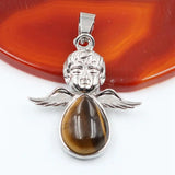 Angel Shape Teardrop Natural Crystal Pendant Necklace Multi‑Color Healing Gemstone Charm Necklace Spiritual Energy Jewelry for Women Gift