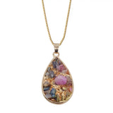 Orgone Crushed Mixed Gemstone Resin Pendant, Gold Plated Frame Multi‑Shape Natural Chip Stone Necklace Pendant, Orgonite Chakra Reiki Energy Healing Charm for Women