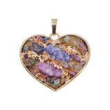 Multi-Shape Orgonite Chip Stone Resin Pendant, Gold-Tone Metal Frame Mixed Colorful Gemstone Inlay, Heart Starfish Triangle Diamond Shaped Orgone Energy Amulet Boho Spiritual Jewelry