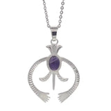 Hollow Naja Symbol Natural Crystal Necklace, Antique Silver‑Tone Alloy Tribal Symbol Inlaid Gemstone Pendant with Chain, Spiritual Protection Amulet Necklace for Daily Wear