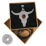 Retro Southwest Bull Skull Pendant, Vintage Silver‑Tone Longhorn Bull Head Charm Inlaid Natural Cabochon Stone, Boho Western Style DIY Jewelry Making Supply