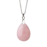 Multi‑Color Water‑Drop Gemstone Necklace, Smooth Polished Teardrop Natural Crystal Pendant with Silver Chain, Minimalist Bohemian Necklace for Women
