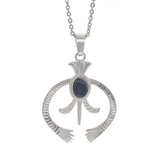 Hollow Naja Symbol Natural Crystal Necklace, Antique Silver‑Tone Alloy Tribal Symbol Inlaid Gemstone Pendant with Chain, Spiritual Protection Amulet Necklace for Daily Wear
