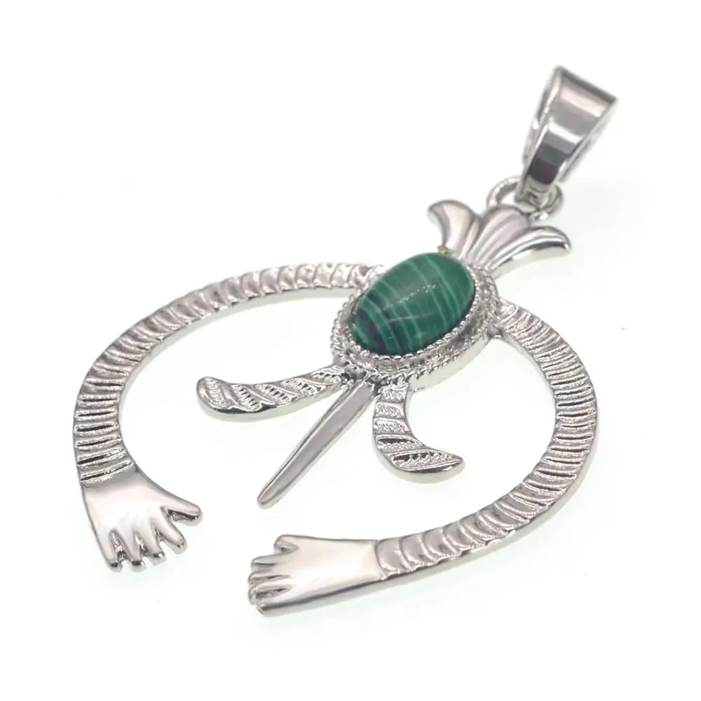 Vintage Navajo‑Style Naja Symbol Gem Pendant Necklace, Multi‑Variants Inlaid Round Natural Stone Tribal Amulet, Bohemian Hollow Crescent Statement Jewelry Gift