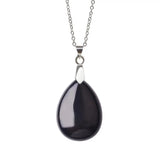 Multi‑Color Water‑Drop Gemstone Necklace, Smooth Polished Teardrop Natural Crystal Pendant with Silver Chain, Minimalist Bohemian Necklace for Women
