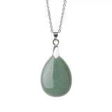 Multi‑Color Water‑Drop Gemstone Necklace, Smooth Polished Teardrop Natural Crystal Pendant with Silver Chain, Minimalist Bohemian Necklace for Women
