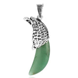 Antique Silver Eagle Head Claw‑Shaped Natural Gemstone Pendant Necklace, Vintage Carved Eagle Cap Crescent Crystal Charm Necklace, Tribal Spiritual Protection Healing Stone Jewelry for Men Women