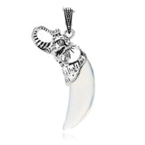 Antique Silver Elephant Wrapped Crescent Moon Natural Gemstone Pendant Necklace, Polished Moon‑Shape Crystal Charm Necklace, Boho Spiritual Chakra Reiki Healing Stone Jewelry for Women