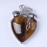 Multi Color Natural Stone Heart Pendant Silver Tone Bowknot Metal Setting Crystal Charm for Necklace Making Women Jewelry Gift