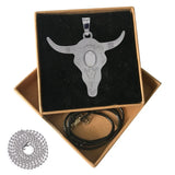 Retro Southwest Bull Skull Pendant, Vintage Silver‑Tone Longhorn Bull Head Charm Inlaid Natural Cabochon Stone, Boho Western Style DIY Jewelry Making Supply