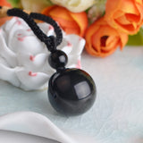 Polished Black Obsidian Sphere Pendant Necklace, Multi‑Size Round Obsidian Ball with Braided Black‑Gold Adjustable Cord, Protection Energy Stone Unisex Spiritual Necklace