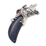 Antique Silver Wolf Head Claw Natural Gemstone Pendant Necklace, Vintage Carved Wolf Tooth Crystal Charm Necklace, Boho Spiritual Protection Healing Stone Jewelry for Men Women