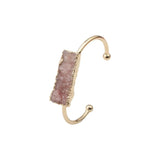 Natural Raw Druzy Quartz Crystal Cuff Bangle Gold Plated Open Resizable Stone Bracelet for Women