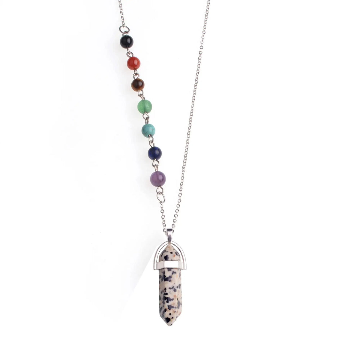 7 Chakra Beaded Necklace, Natural Hexagonal Crystal Point Pendant Necklace, Reiki Healing Stone Spiritual Jewelry for Women