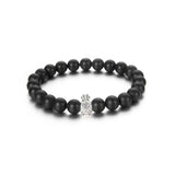 Natural Frosted Agate Beaded Bracelet - Silver Pineapple Charm Healing Jewelry