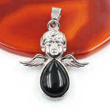 Angel Shape Teardrop Natural Crystal Pendant Necklace Multi‑Color Healing Gemstone Charm Necklace Spiritual Energy Jewelry for Women Gift