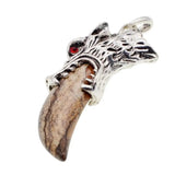 Antique Silver Wolf Head Claw Natural Gemstone Pendant Necklace, Vintage Carved Wolf Tooth Crystal Charm Necklace, Boho Spiritual Protection Healing Stone Jewelry for Men Women