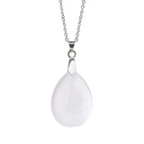 Multi‑Color Water‑Drop Gemstone Necklace, Smooth Polished Teardrop Natural Crystal Pendant with Silver Chain, Minimalist Bohemian Necklace for Women