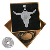 Retro Southwest Bull Skull Pendant, Vintage Silver‑Tone Longhorn Bull Head Charm Inlaid Natural Cabochon Stone, Boho Western Style DIY Jewelry Making Supply