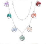 7 Chakra Tree of Life Long Necklace Natural Chip Crystal Handmade Wire Wrapped Life Tree Pendant 80cm Chain Reiki Healing Chakra Energy Bohemian Statement Necklace for Women