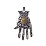 Antique Silver Hamsa Hand Pendant with Round Natural Stone, Evil Eye Protection Gemstone Charm, Boho Spiritual Hand of Fatima Necklace Pendant