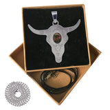 Retro Southwest Bull Skull Pendant, Vintage Silver‑Tone Longhorn Bull Head Charm Inlaid Natural Cabochon Stone, Boho Western Style DIY Jewelry Making Supply