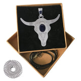 Retro Southwest Bull Skull Pendant, Vintage Silver‑Tone Longhorn Bull Head Charm Inlaid Natural Cabochon Stone, Boho Western Style DIY Jewelry Making Supply