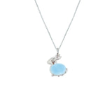 Mixed Natural Crystal Rabbit Pendant Necklace Multi Gemstone Animal Necklace Silver Tone Jewelry Gift for Women Girls