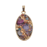 Multi-Shape Orgonite Chip Stone Resin Pendant, Gold-Tone Metal Frame Mixed Colorful Gemstone Inlay, Heart Starfish Triangle Diamond Shaped Orgone Energy Amulet Boho Spiritual Jewelry