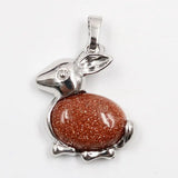Mixed Natural Crystal Rabbit Pendant Necklace Multi Gemstone Animal Necklace Silver Tone Jewelry Gift for Women Girls