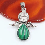 Angel Shape Teardrop Natural Crystal Pendant Necklace Multi‑Color Healing Gemstone Charm Necklace Spiritual Energy Jewelry for Women Gift
