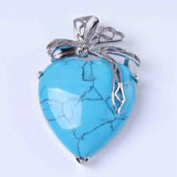 Multi Color Natural Stone Heart Pendant Silver Tone Bowknot Metal Setting Crystal Charm for Necklace Making Women Jewelry Gift