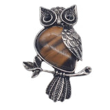 Boho Animal Totem Owl Pendant Necklace, Vintage Antique Silver‑Tone Metal Owl Inlaid Natural Gemstone with Black Cord, Wisdom Symbol Spiritual Necklace