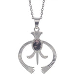 Hollow Naja Symbol Natural Crystal Necklace, Antique Silver‑Tone Alloy Tribal Symbol Inlaid Gemstone Pendant with Chain, Spiritual Protection Amulet Necklace for Daily Wear