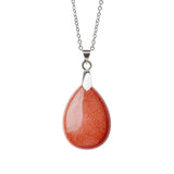 Multi‑Color Water‑Drop Gemstone Necklace, Smooth Polished Teardrop Natural Crystal Pendant with Silver Chain, Minimalist Bohemian Necklace for Women