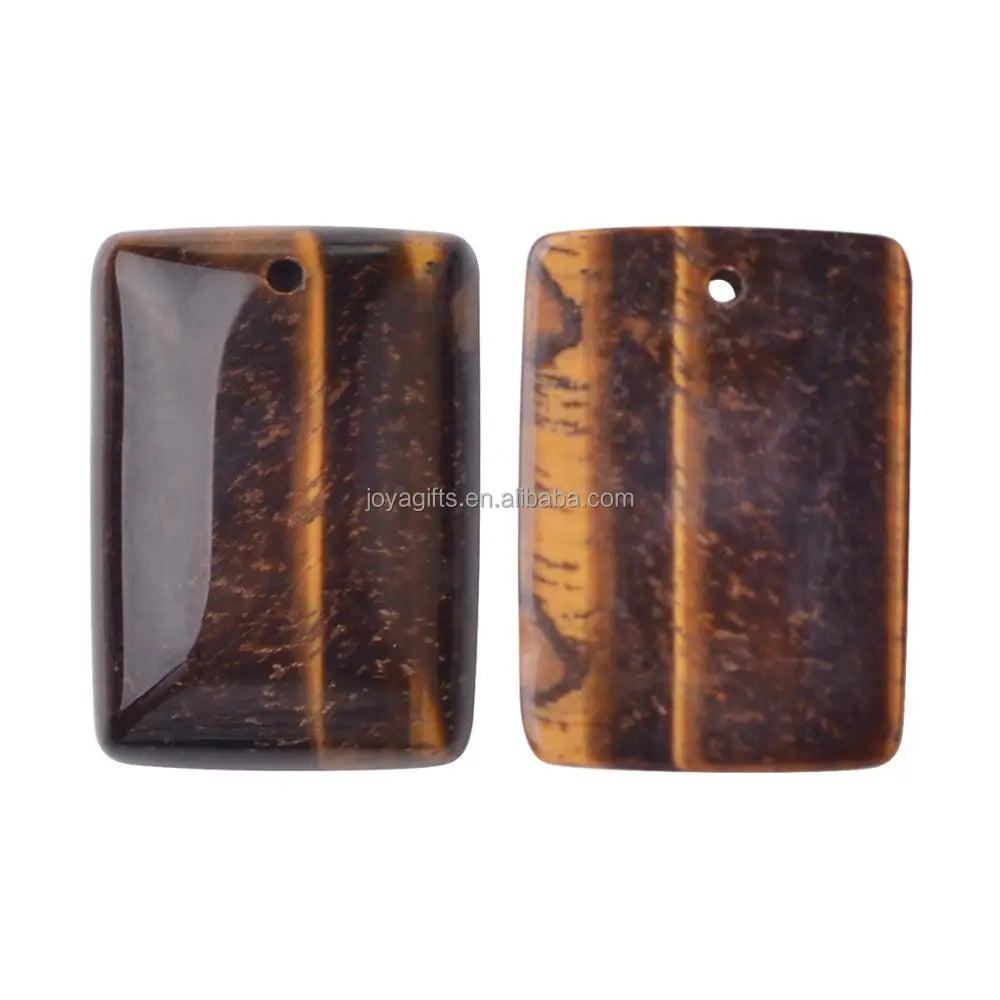 Rectangle Flat Natural Gemstone Pendant, Pre‑Drilled Hole Polished Rectangular Crystal Slab Charm, Mixed Stone Options DIY Necklace Jewelry Making Supply, Reiki Healing Craft Accessory