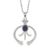 Hollow Naja Symbol Natural Crystal Necklace, Antique Silver‑Tone Alloy Tribal Symbol Inlaid Gemstone Pendant with Chain, Spiritual Protection Amulet Necklace for Daily Wear