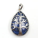 Tree of Life Teardrop Crystal Pendant Natural Gemstone Necklace Multi‑Variety Chakra Healing Stone Silver Plated Jewelry Gift for Women