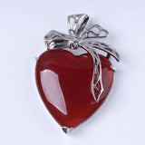Multi Color Natural Stone Heart Pendant Silver Tone Bowknot Metal Setting Crystal Charm for Necklace Making Women Jewelry Gift