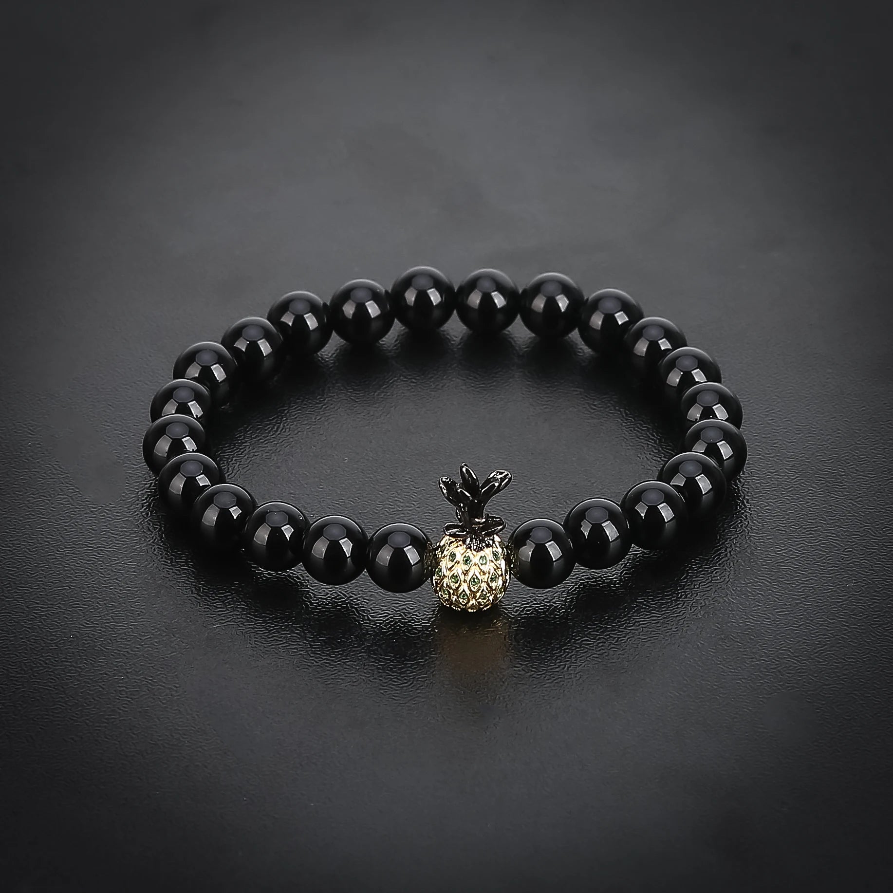 Luxury Black Onyx Pineapple Bracelet - Spiritual Balance Couple Gift for Him Her