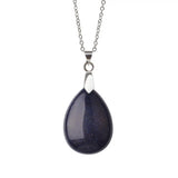 Multi‑Color Water‑Drop Gemstone Necklace, Smooth Polished Teardrop Natural Crystal Pendant with Silver Chain, Minimalist Bohemian Necklace for Women