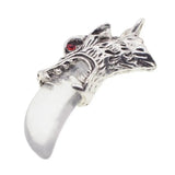 Antique Silver Wolf Head Claw Natural Gemstone Pendant Necklace, Vintage Carved Wolf Tooth Crystal Charm Necklace, Boho Spiritual Protection Healing Stone Jewelry for Men Women