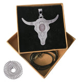 Retro Southwest Bull Skull Pendant, Vintage Silver‑Tone Longhorn Bull Head Charm Inlaid Natural Cabochon Stone, Boho Western Style DIY Jewelry Making Supply
