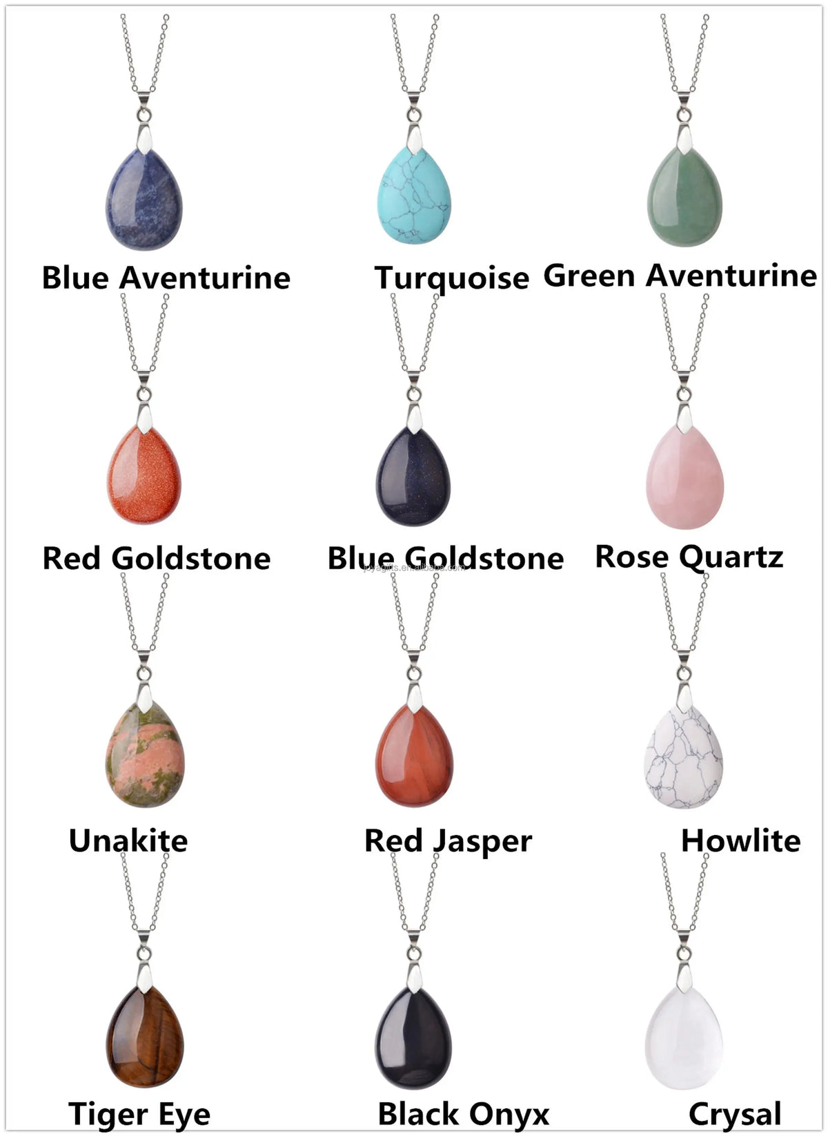 Multi‑Color Water‑Drop Gemstone Necklace, Smooth Polished Teardrop Natural Crystal Pendant with Silver Chain, Minimalist Bohemian Necklace for Women
