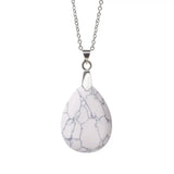 Multi‑Color Water‑Drop Gemstone Necklace, Smooth Polished Teardrop Natural Crystal Pendant with Silver Chain, Minimalist Bohemian Necklace for Women