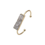 Natural Raw Druzy Quartz Crystal Cuff Bangle Gold Plated Open Resizable Stone Bracelet for Women