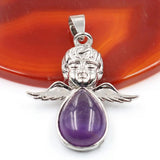 Angel Shape Teardrop Natural Crystal Pendant Necklace Multi‑Color Healing Gemstone Charm Necklace Spiritual Energy Jewelry for Women Gift