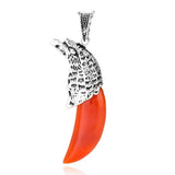 Antique Silver Eagle Head Claw‑Shaped Natural Gemstone Pendant Necklace, Vintage Carved Eagle Cap Crescent Crystal Charm Necklace, Tribal Spiritual Protection Healing Stone Jewelry for Men Women